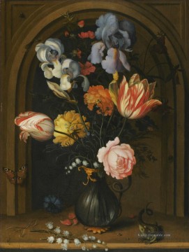 Balthasar van der Ast Stillleben von Iris columbines Tulpen Rosen und Maiglöckchen Blumeing Ölgemälde